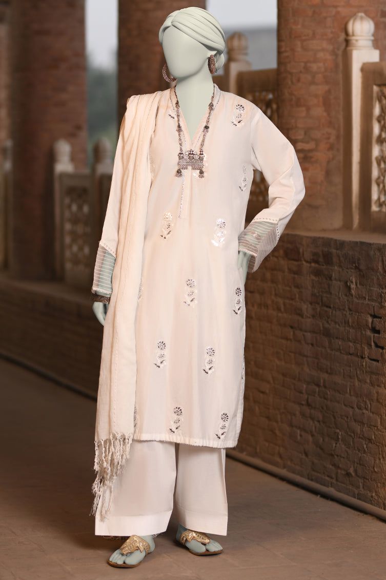 Lawn White Stitched Suit - J. Junaid Jamshed
