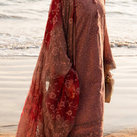 Chikankari Lawn Brown Stitched Suit - Nureh