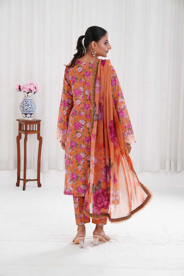 Coral Haze - Farasha Printed Essentials Stitched