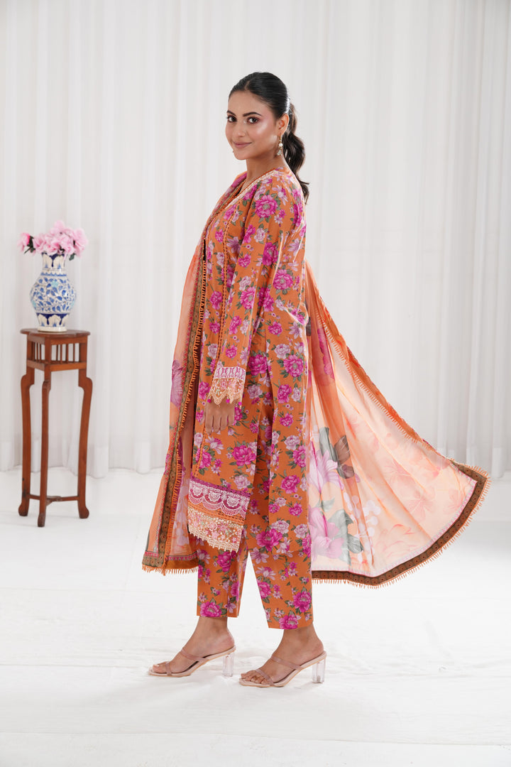 Coral Haze - Farasha Printed Essentials Stitched