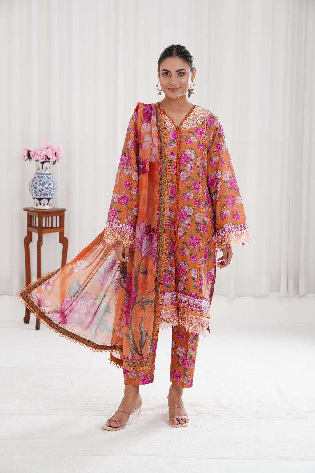 Coral Haze - Farasha Printed Essentials Stitched