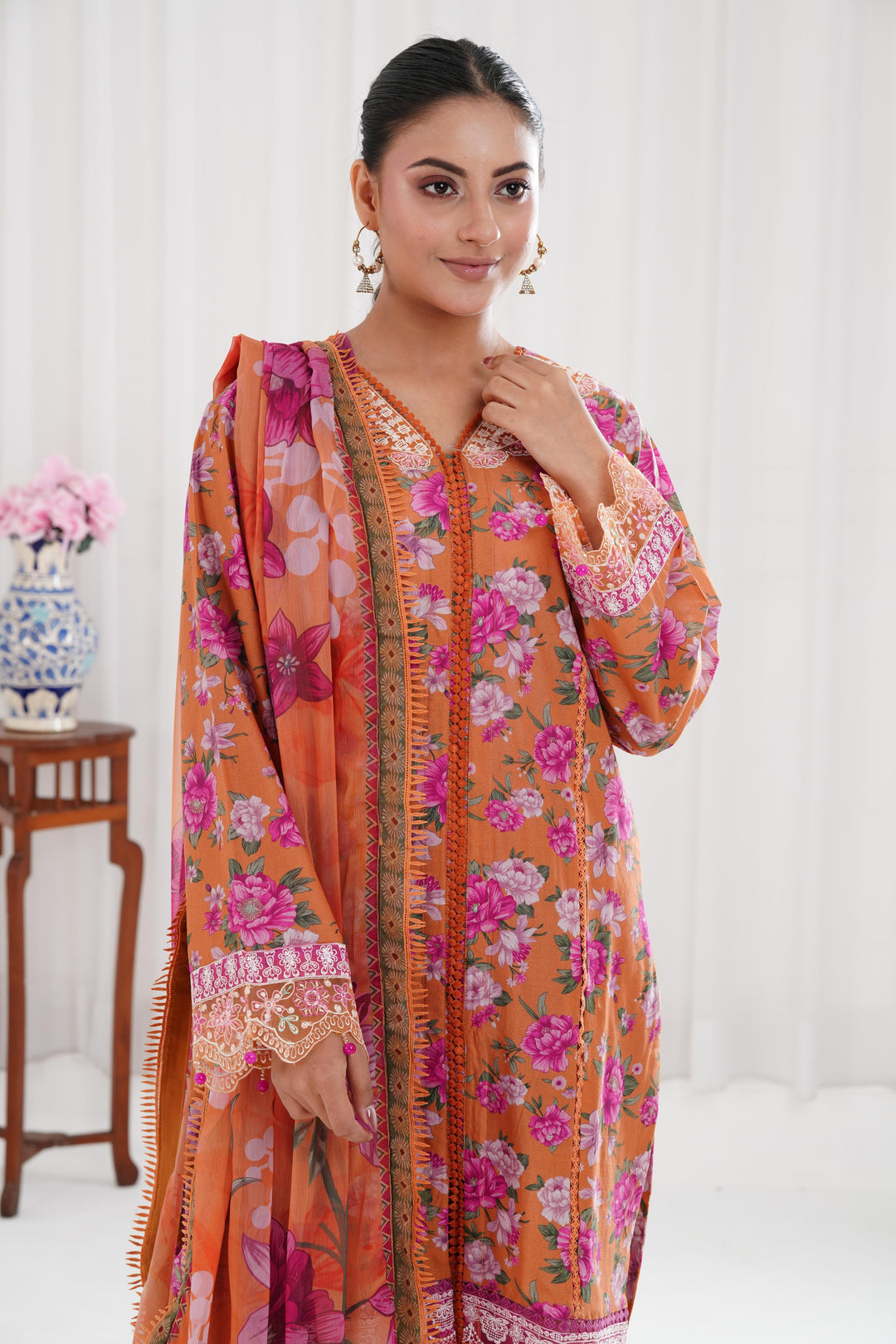 Coral Haze - Farasha Printed Essentials Stitched