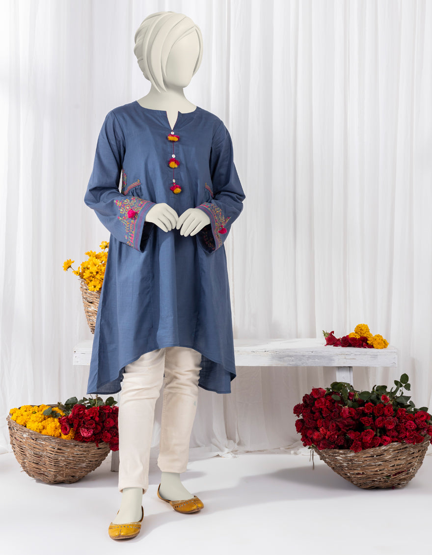 Textured Blue Kurti - J. Junaid Jamshed