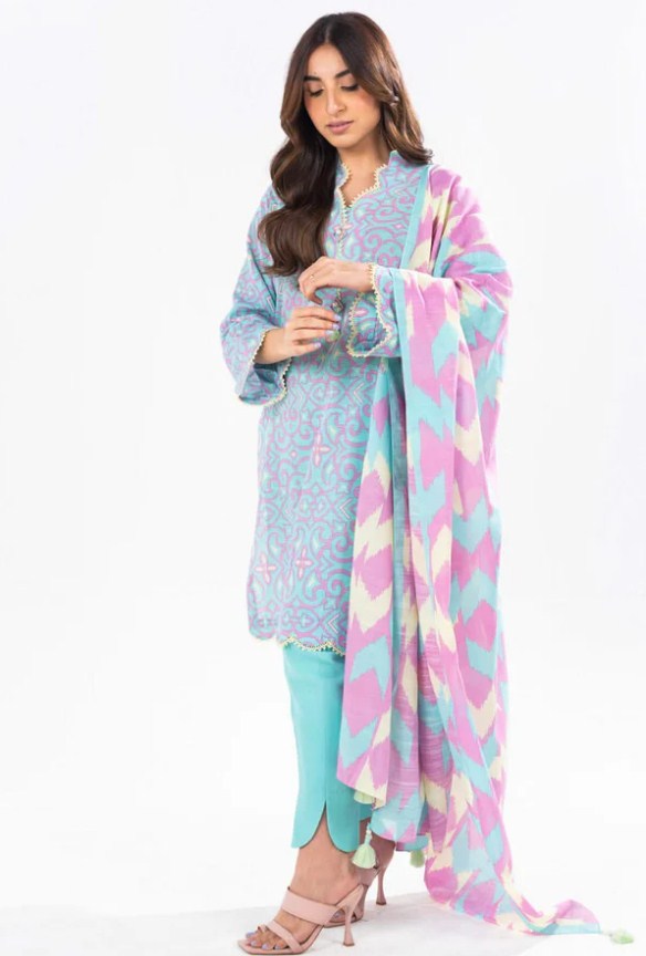 Printed Khaddar Light Blue Unstitched Suit - Alkaram