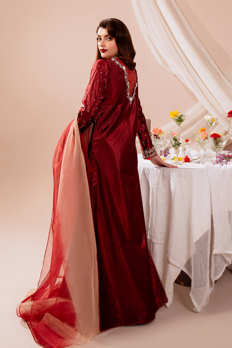 Tafetta Silk & Organza Maroon Stitched Suit - Vanya