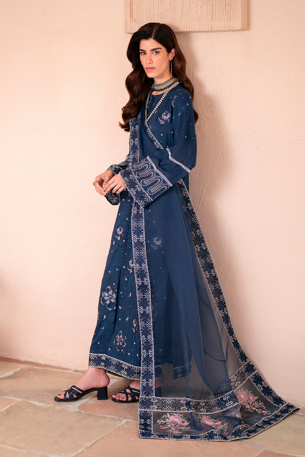 Silk Lawn & Organza Navy Blue Stitched Luxury Suit - Vanya