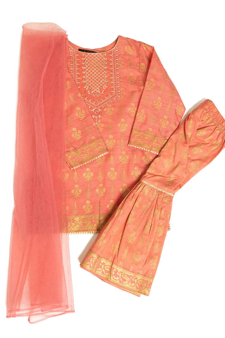 Cotton Silk Orange Stitched Suit - J. Junaid Jamshed