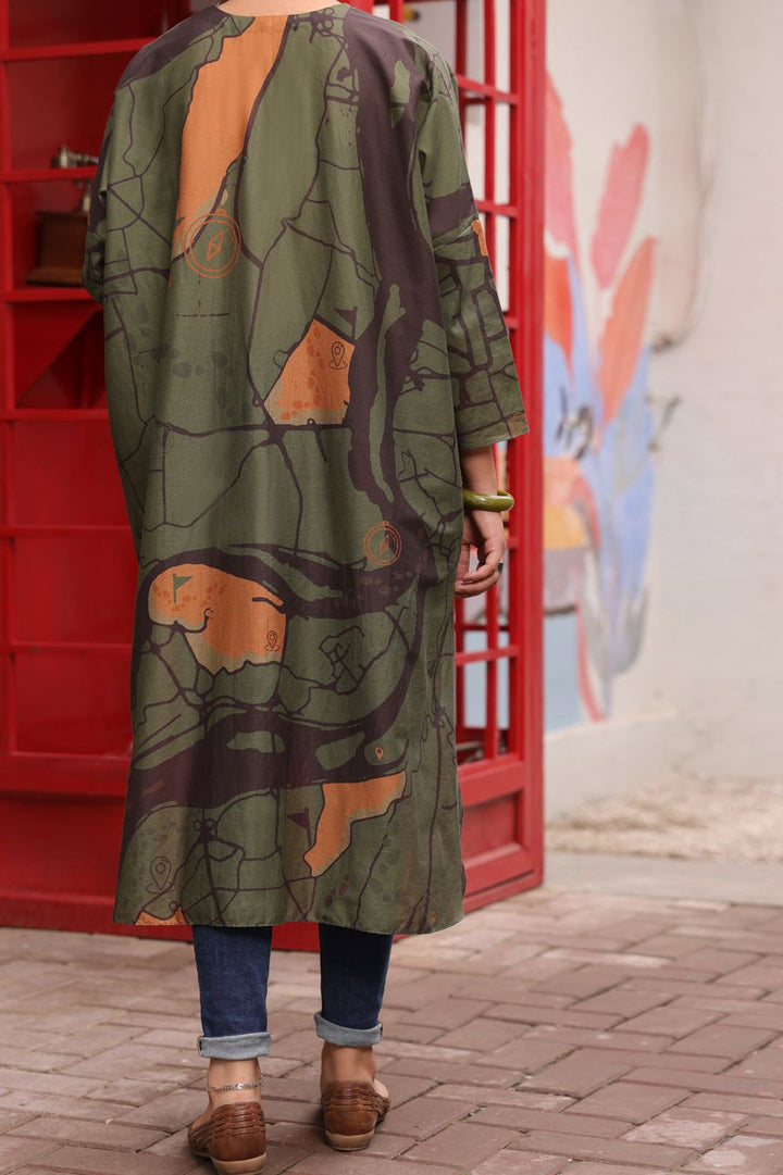 Net Army Green Kurti - Almirah