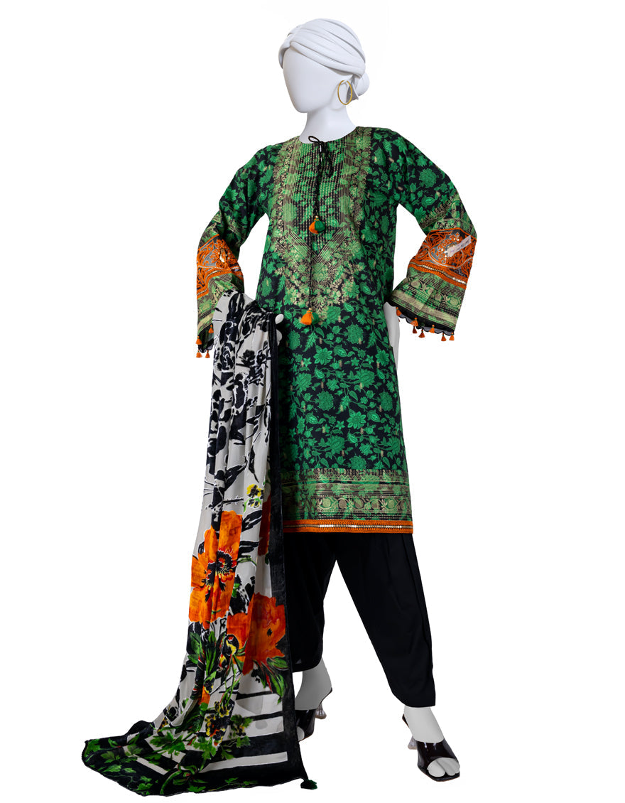 Jacquard Green Unstitched Suit - J. Junaid Jamshed