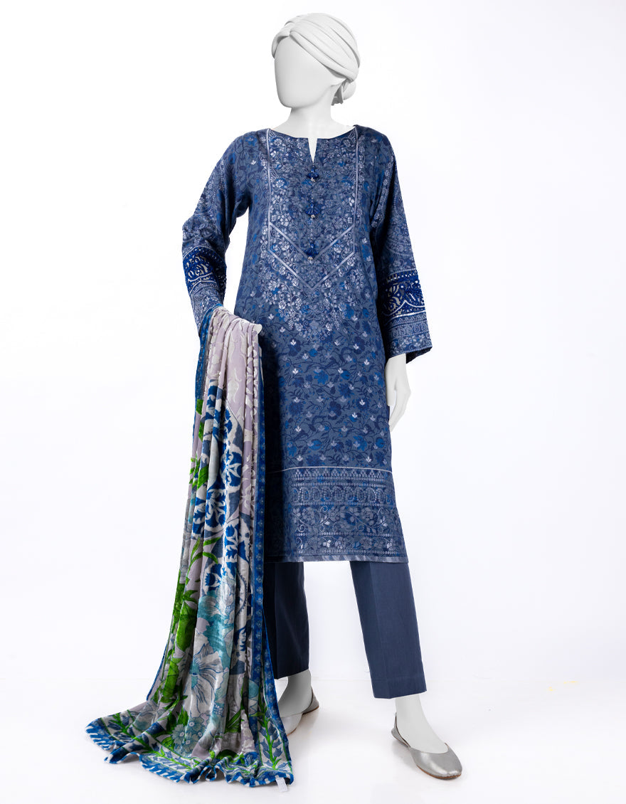 Jacquard Blue Stitched Suit - J. Junaid Jamshed