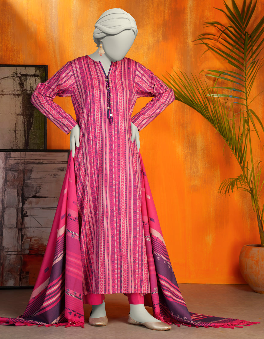 Jacquard Pink Unstitched Suit - J. Junaid Jamshed