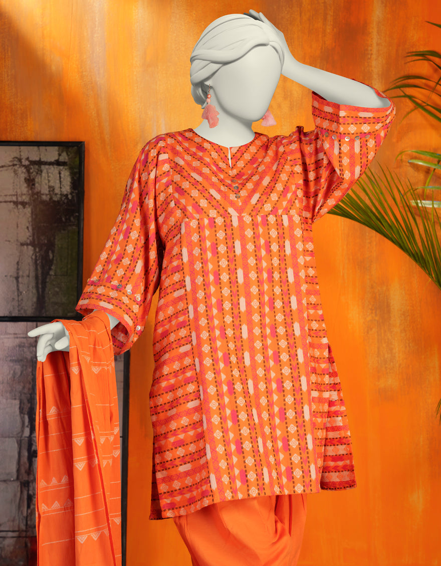 Jacquard Orange Unstitched Suit - J. Junaid Jamshed