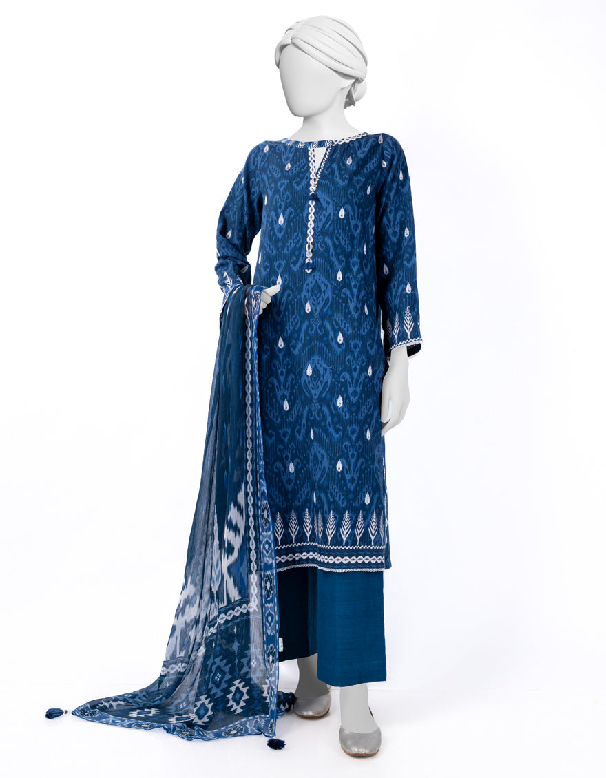 Khaddar Blue Stitched Suit - J. Junaid Jamshed