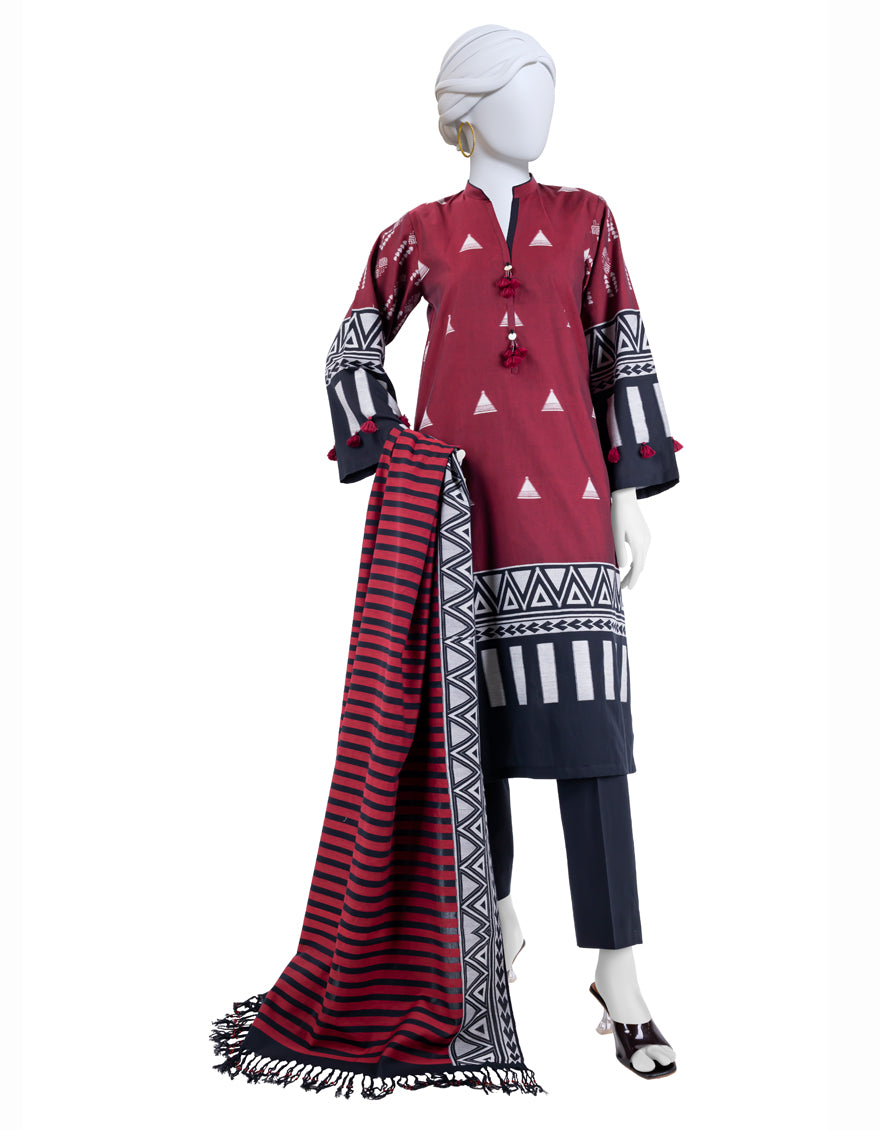 Yar Dyed Jacquard Maroon Unstitched Suit - J. Junaid Jamshed