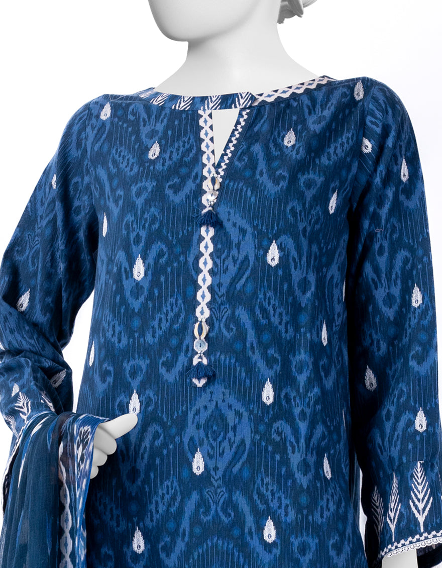 Khaddar Blue Stitched Suit - J. Junaid Jamshed