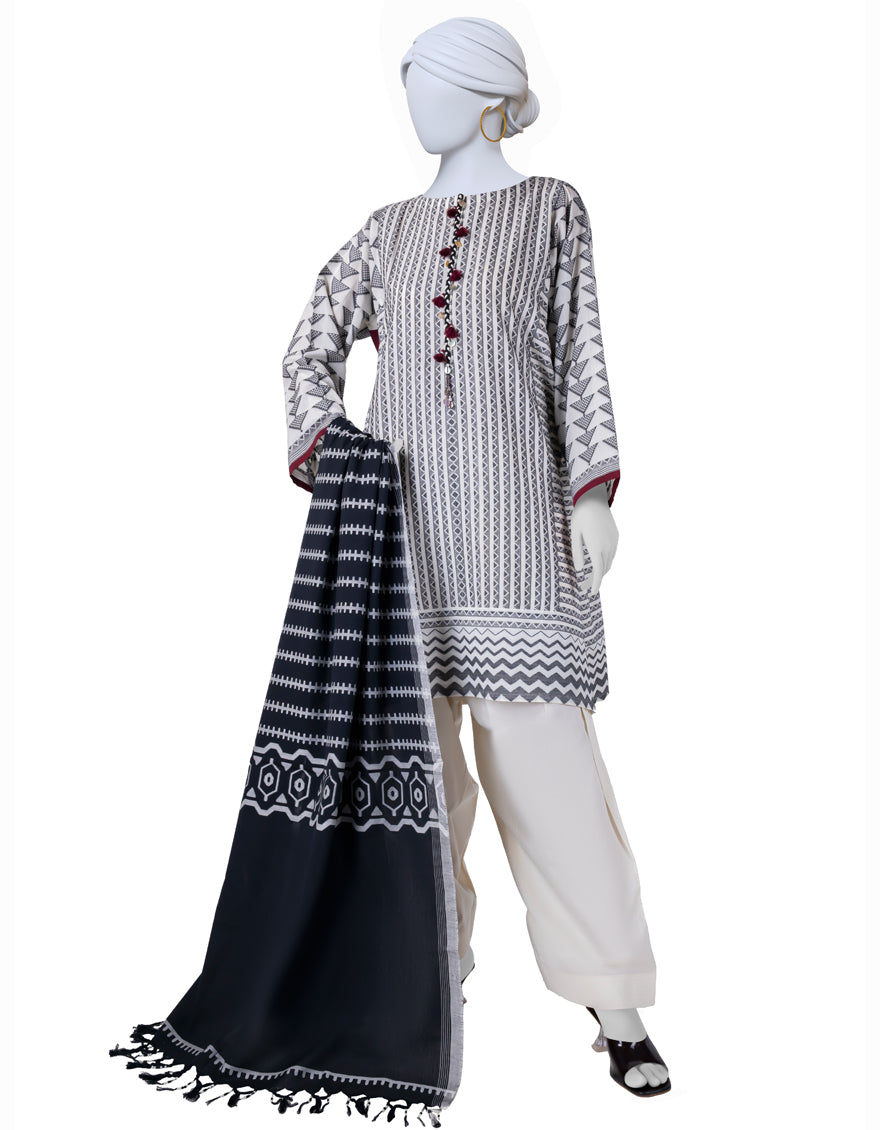 Yar Dyed Jacquard White Unstitched Suit - J. Junaid Jamshed