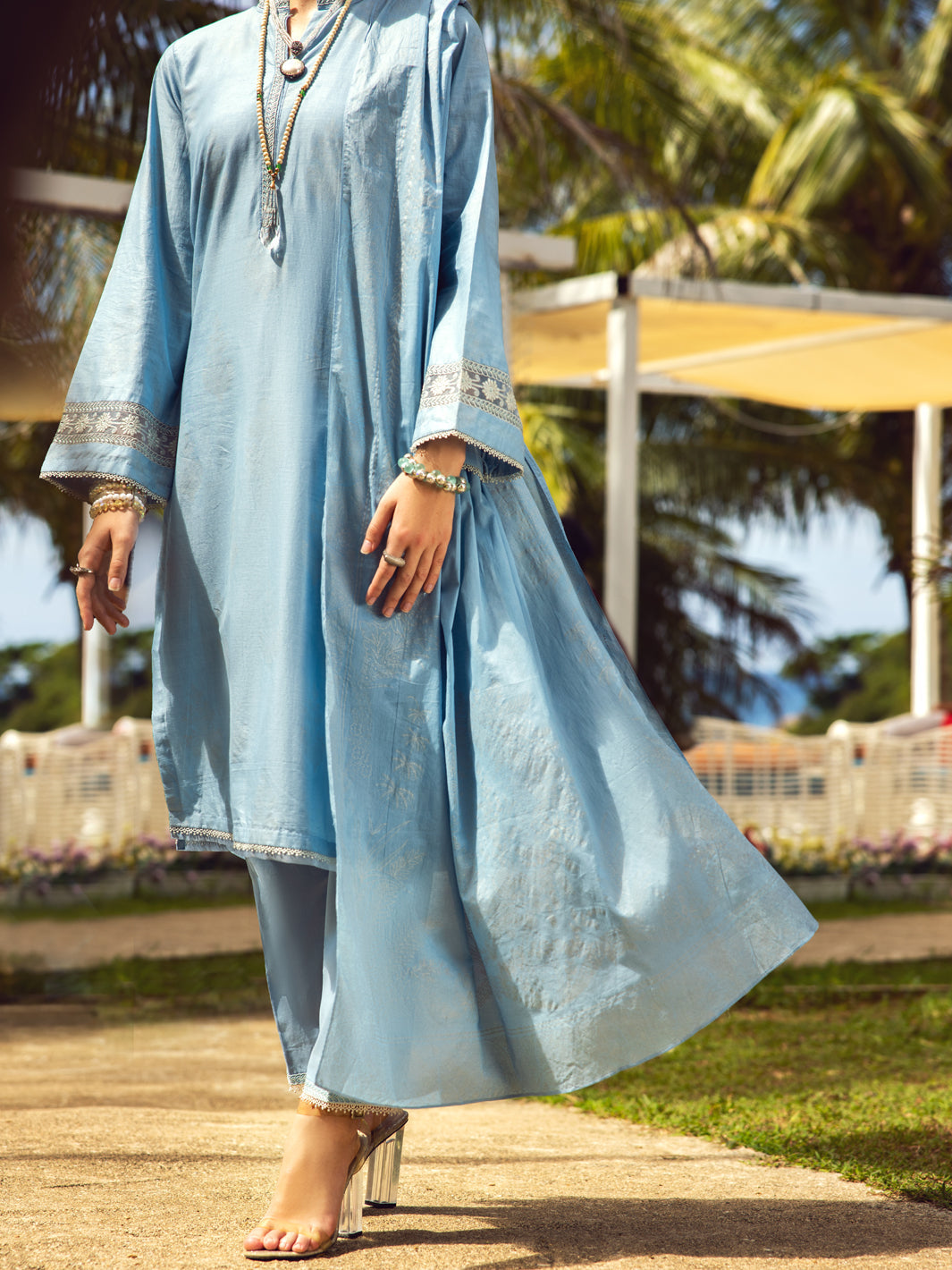 Lawn Sky blue Unstitched Suit - Almirah