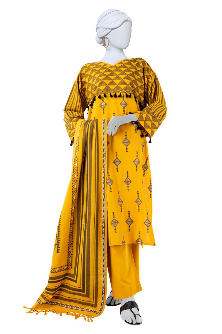 Yar Dyed Jacquard Mustard Unstitched Suit - J. Junaid Jamshed