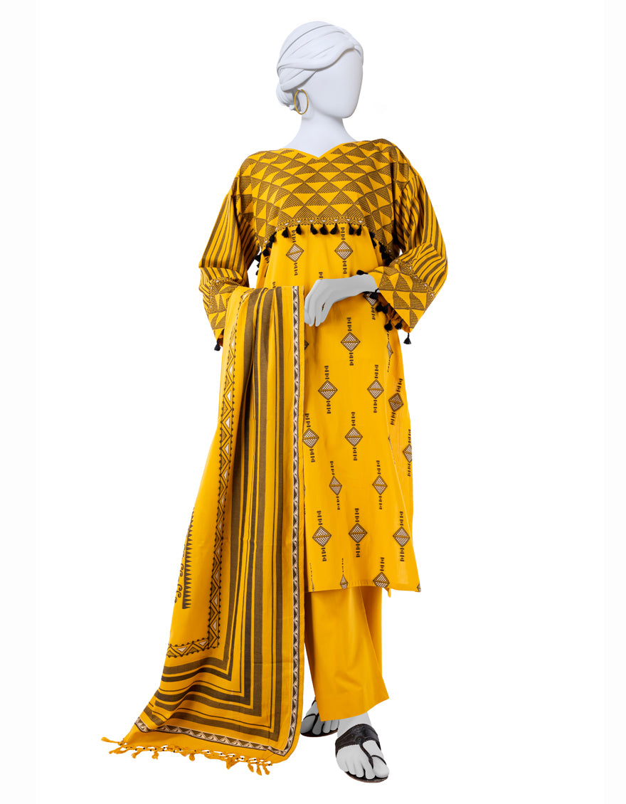 Yar Dyed Jacquard Mustard Unstitched Suit - J. Junaid Jamshed