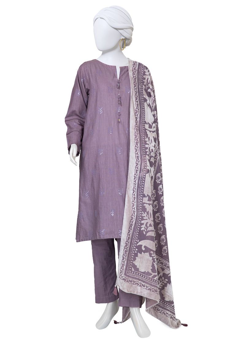 Dyed Lilac Stitched Suit - J. Junaid Jamshed