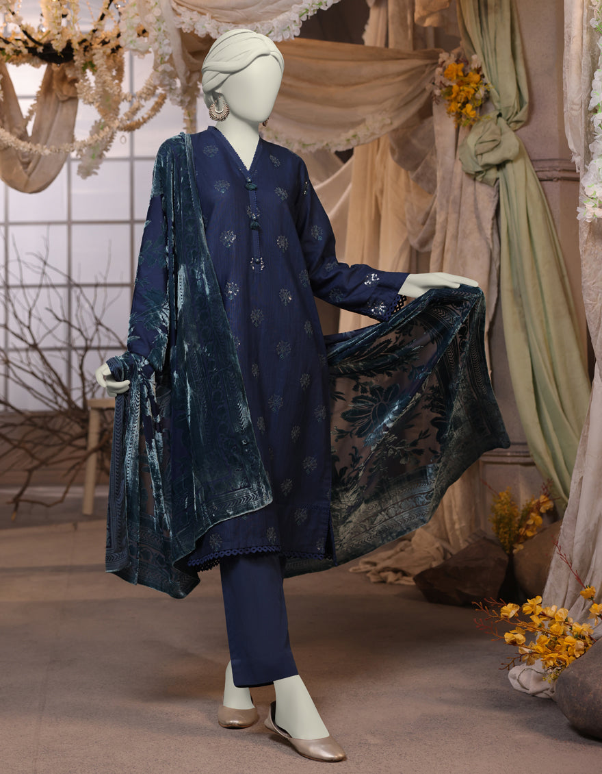 Dyed Blue Stitched Suit - J. Junaid Jamshed