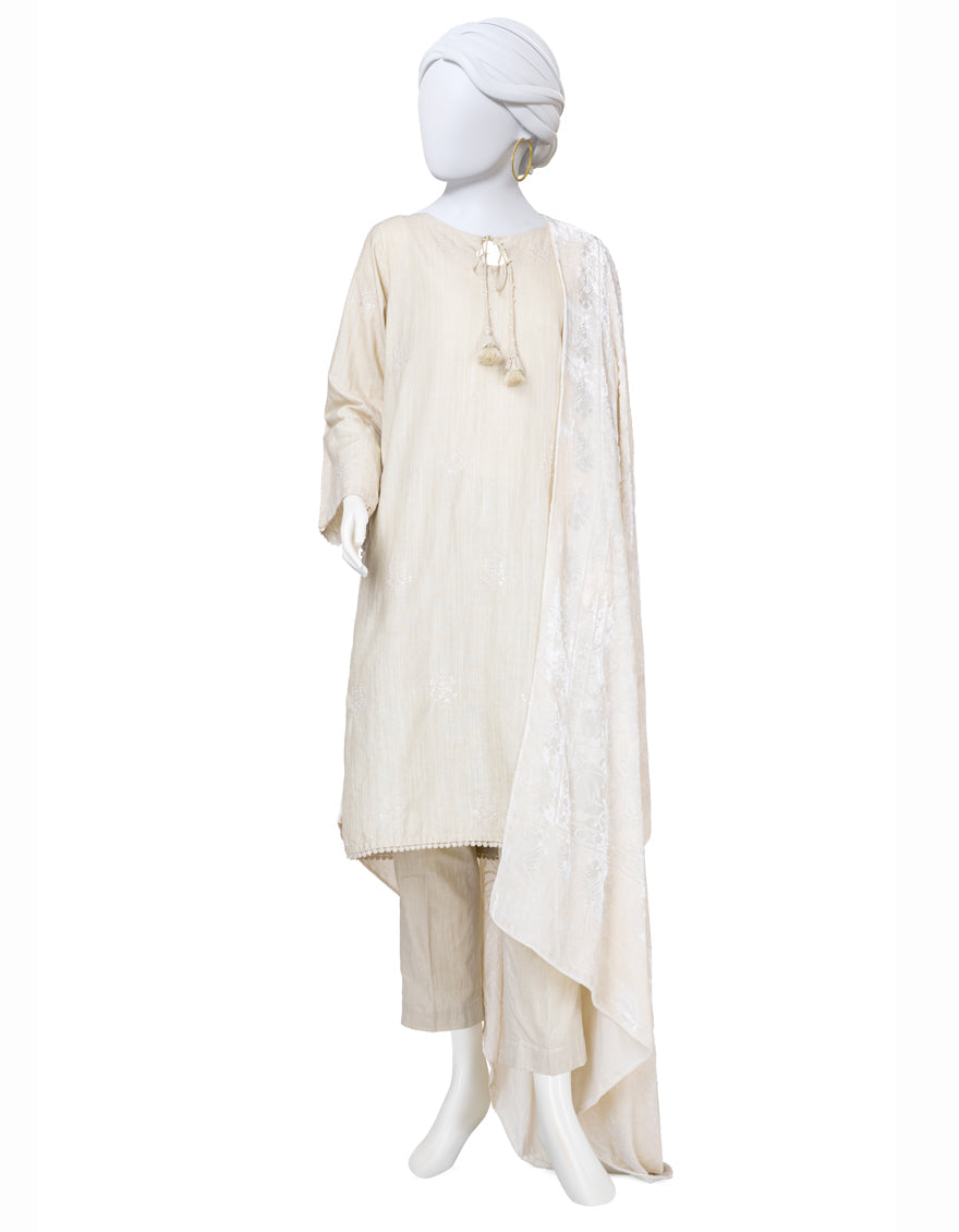 Dyed Beige Stitched Suit - J. Junaid Jamshed