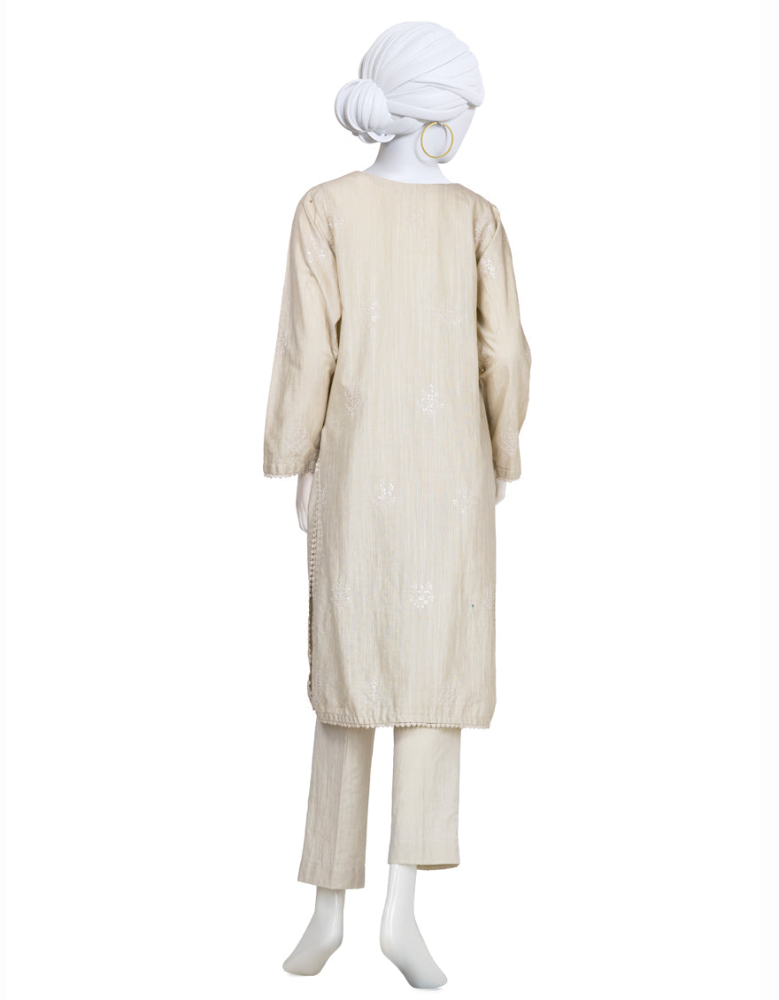 Dyed Beige Stitched Suit - J. Junaid Jamshed