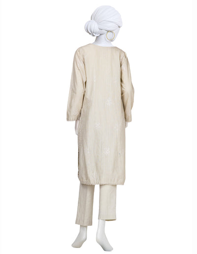 Dyed Beige Stitched Suit - J. Junaid Jamshed