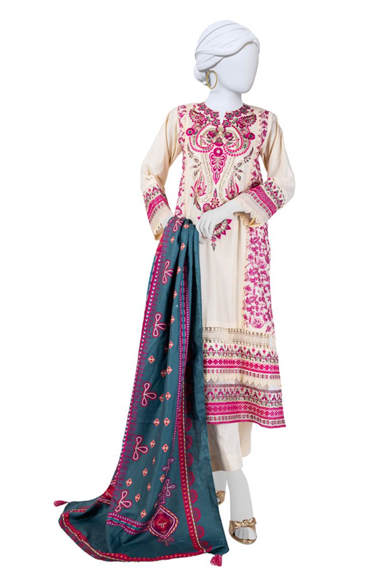 Cambric Off White Unstitched Suit - J. Junaid Jamshed