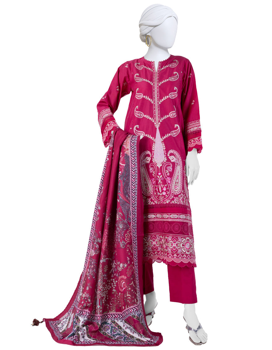 Cambric Pink Unstitched Suit - J. Junaid Jamshed