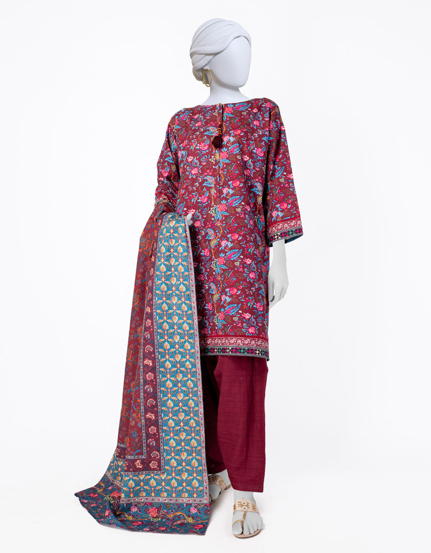 Khaddar Maroon Stitched Suit - J. Junaid Jamshed