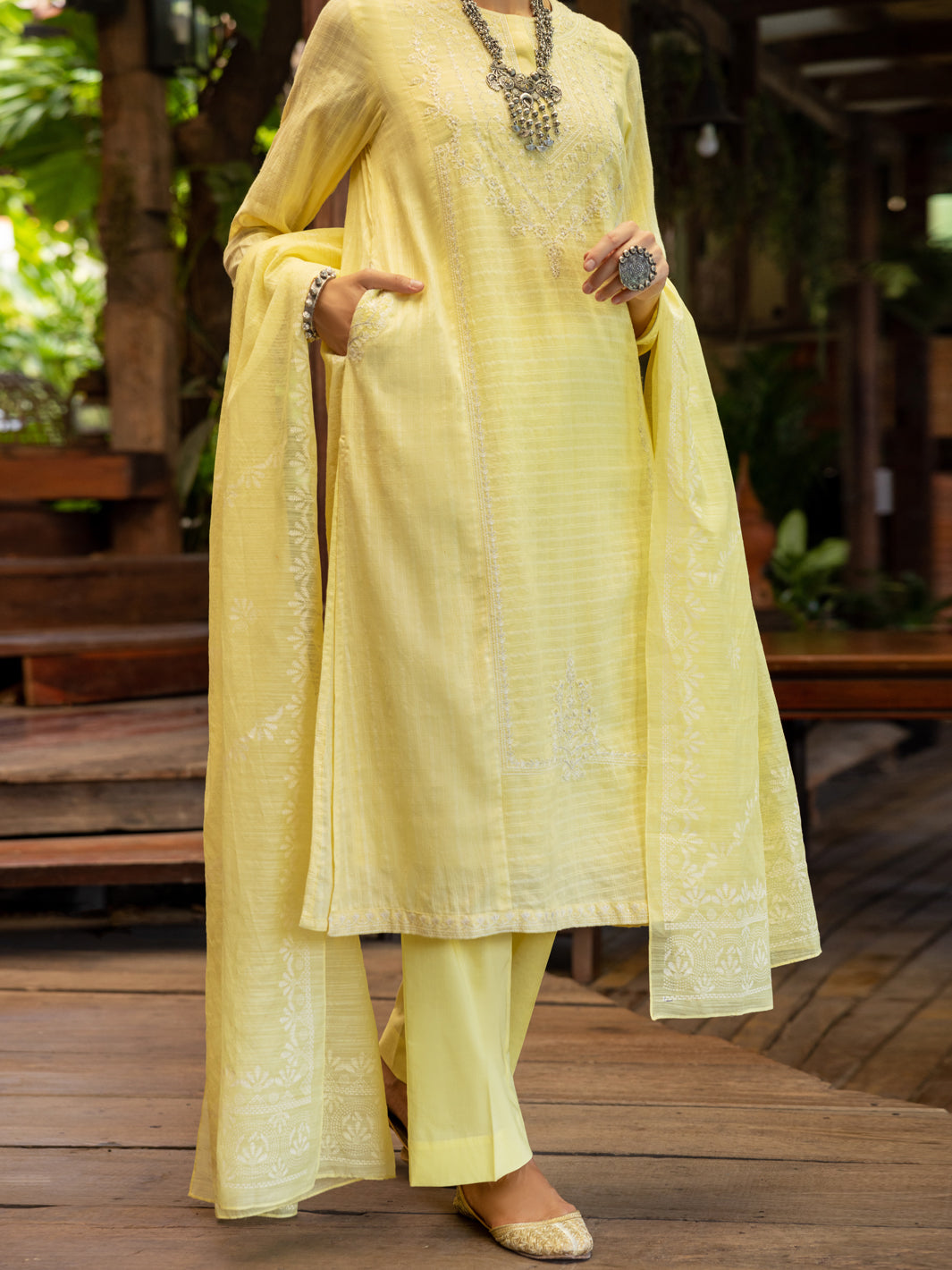 Lino Kara Lemon Stitched Suit - Almirah