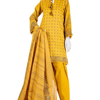 Jacquard Yellow Unstitched Suit - J. Junaid Jamshed
