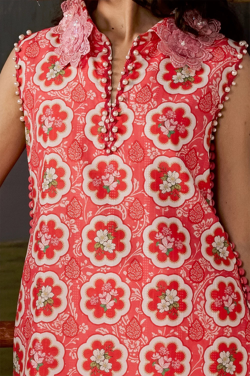 Dobby Lawn Pink Stitched Suit - Vanya