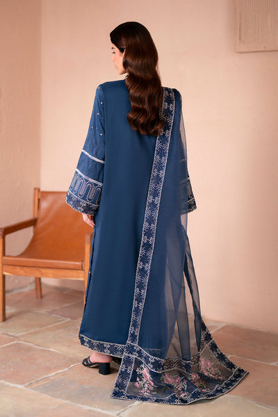 Silk Lawn & Organza Navy Blue Stitched Luxury Suit - Vanya