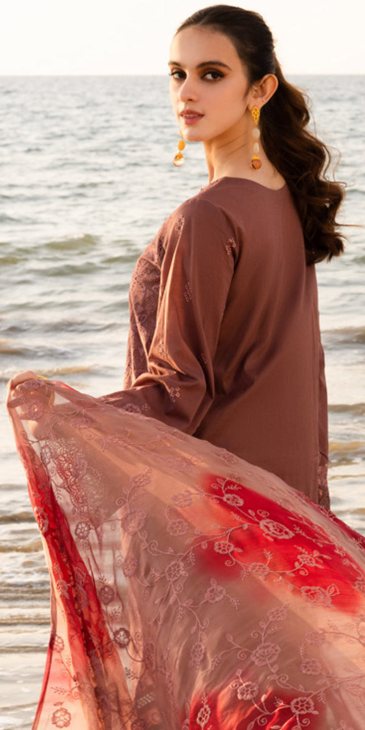 Chikankari Lawn Brown Stitched Suit - Nureh