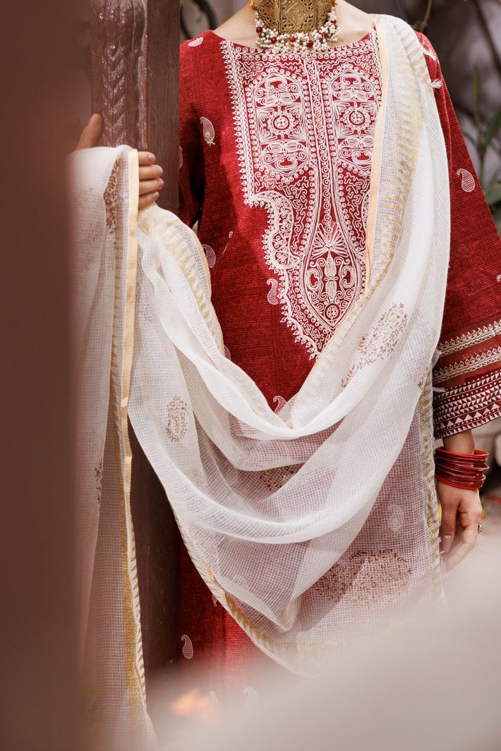 Dobby Cotton Maroon Stitched Suit - Almirah