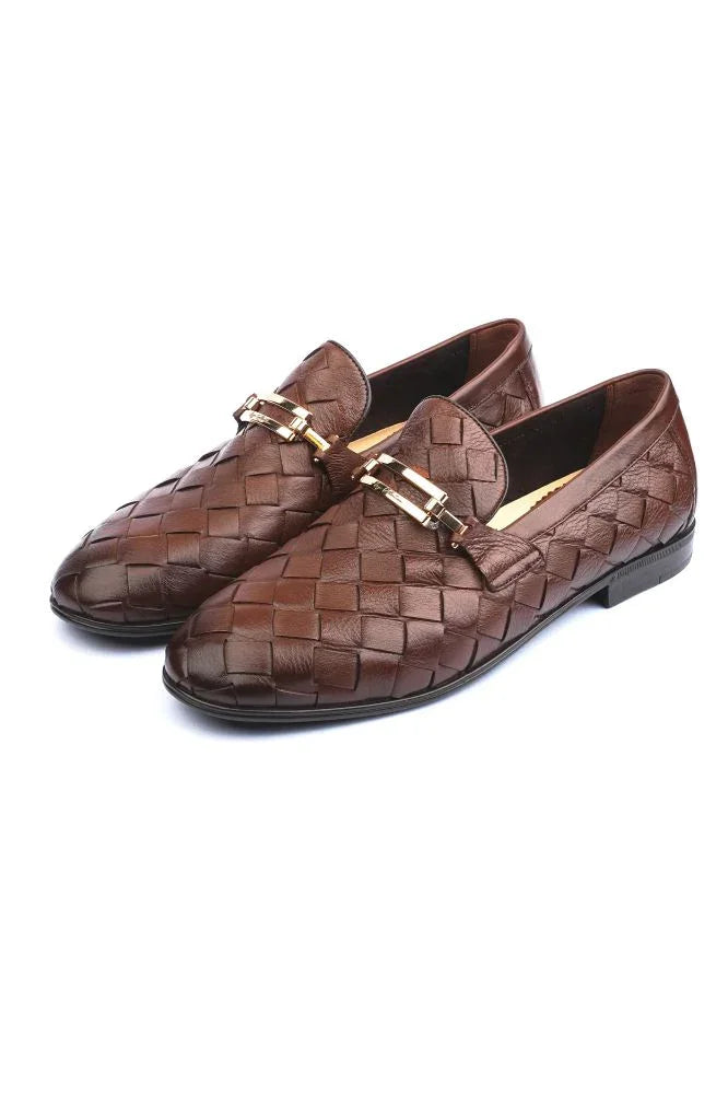 Leather Formal Brown Shoes - Logo