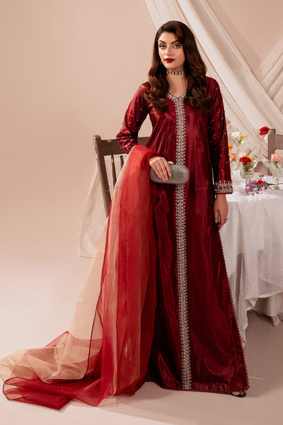 Tafetta Silk & Organza Maroon Stitched Suit - Vanya