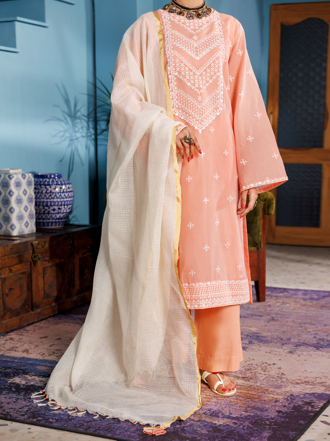 Poly Cotton Light pink Unstitched Suit - Almirah