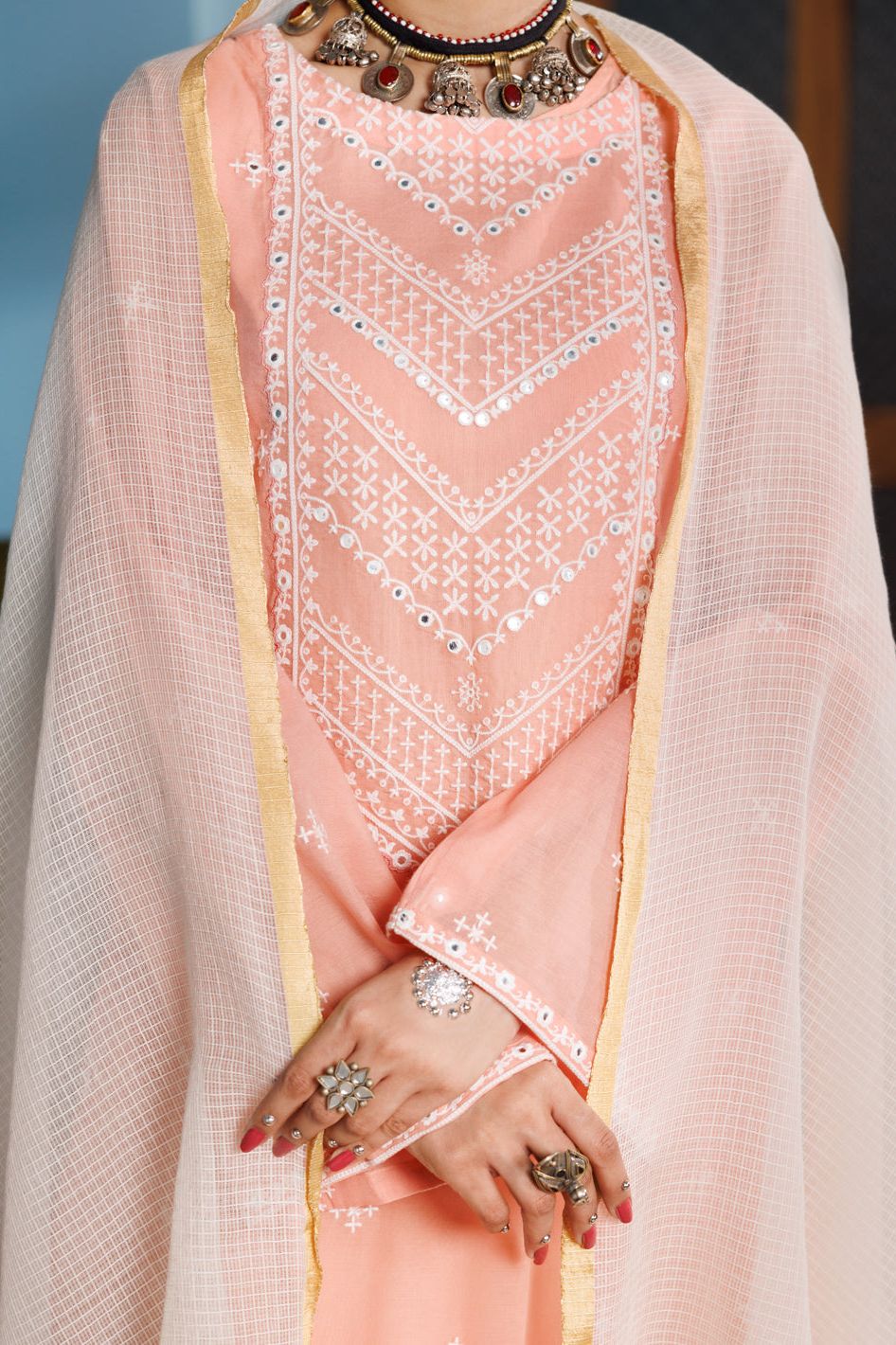 Poly Cotton Light pink Stitched Suit - Almirah