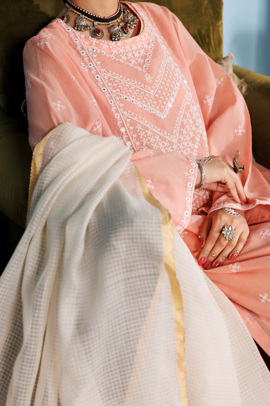 Poly Cotton Light pink Stitched Suit - Almirah