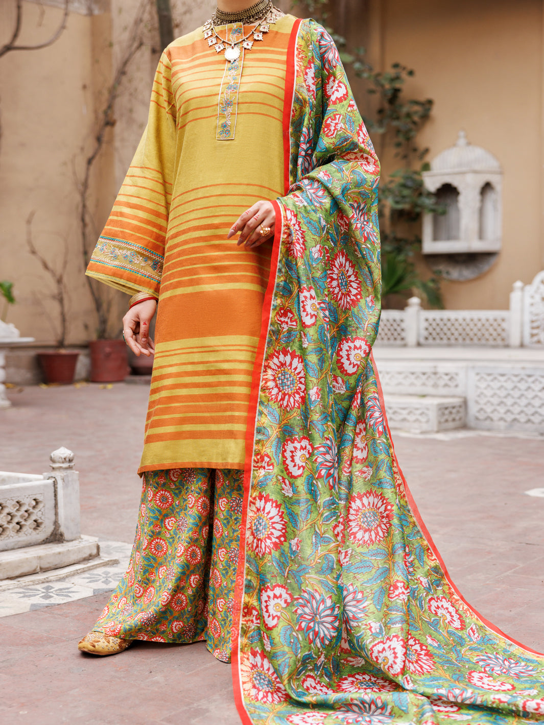 Yarn Dyed Mehndi Unstitched Suit - Almirah