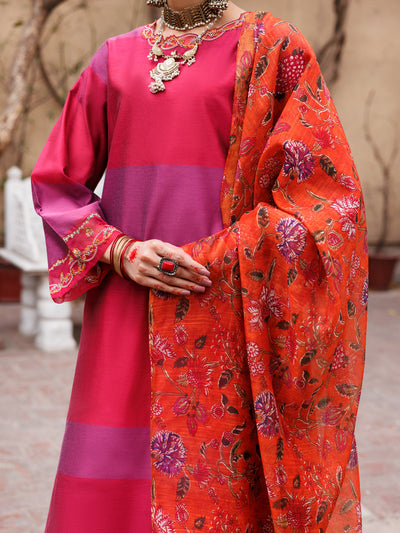 Yarn Dyed Fuchsia Stitched Suit - Almirah