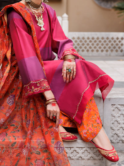 Yarn Dyed Fuchsia Stitched Suit - Almirah