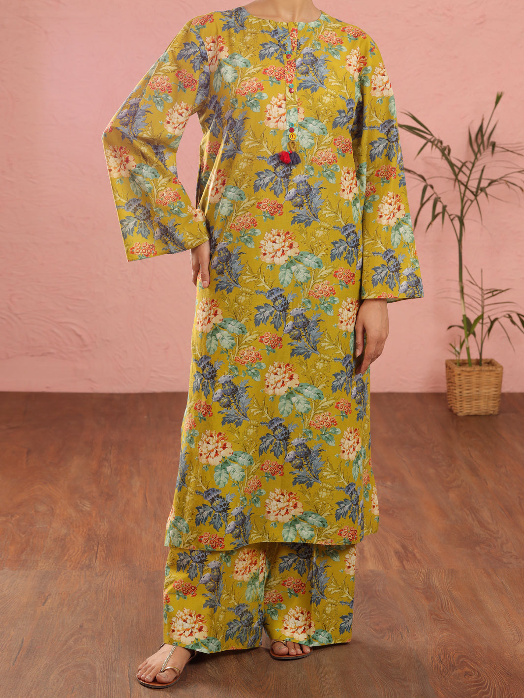 Cambric Parrot Green 2 Piece Unstitched Suit - Almirah