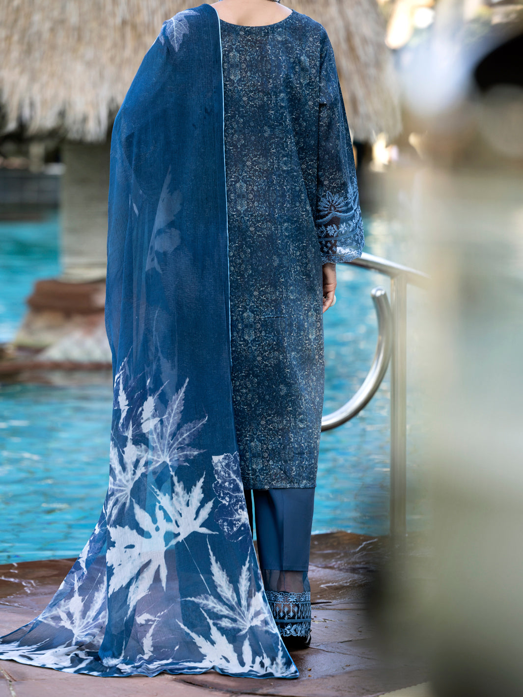 Lawn Blue Stitched Suit - J. Junaid Jamshed