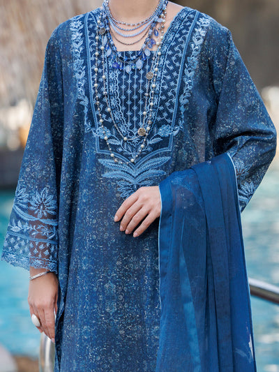 Lawn Blue Unstitched Suit - J. Junaid Jamshed