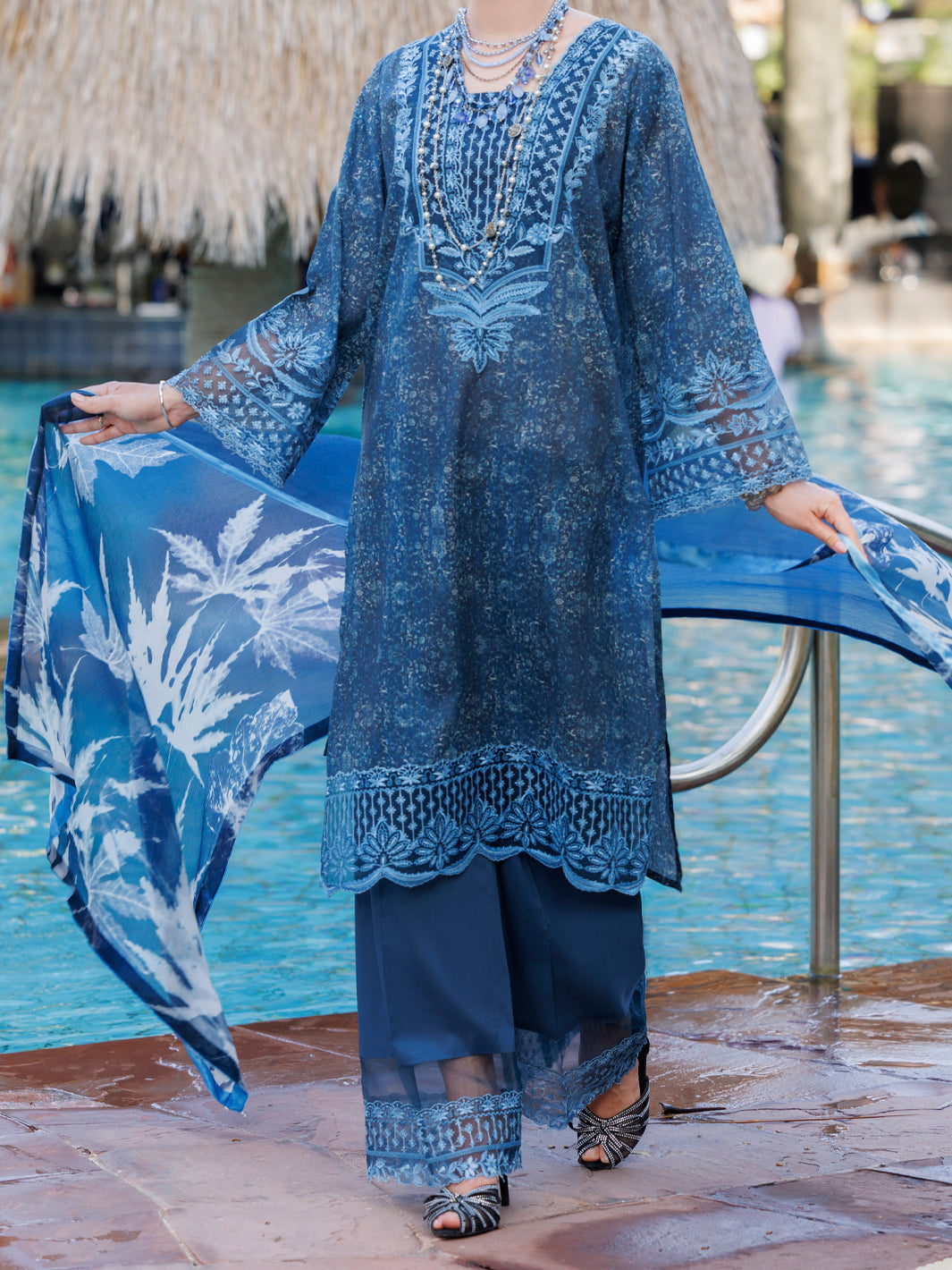 Lawn Blue Stitched Suit - J. Junaid Jamshed