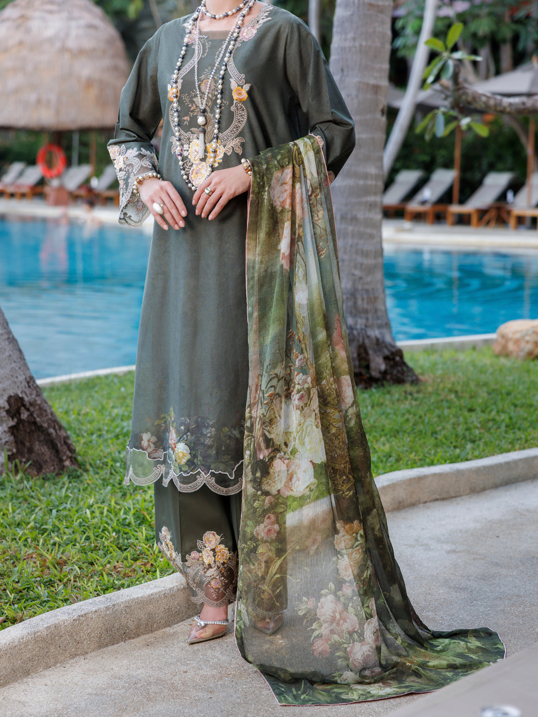 Lawn Mehndi Green Stitched Suit - J. Junaid Jamshed